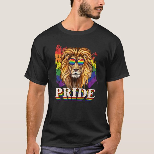 Camiseta Orgullo LGBT Orgullo gay de león Bandera arcoiris  (Anverso)