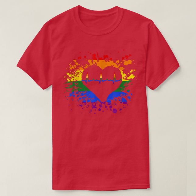 Camiseta Orgullo LGBT Rainbow Heartbeat ECG orgullo mes LGB (Diseño del anverso)