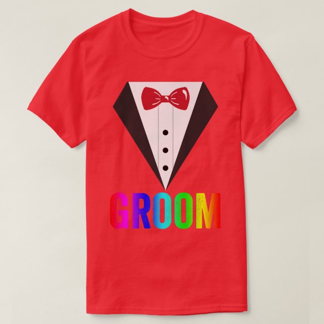 Camiseta Orgullo LGBT RainbowBachelor PartyGroom Boda gay (Diseño del anverso)
