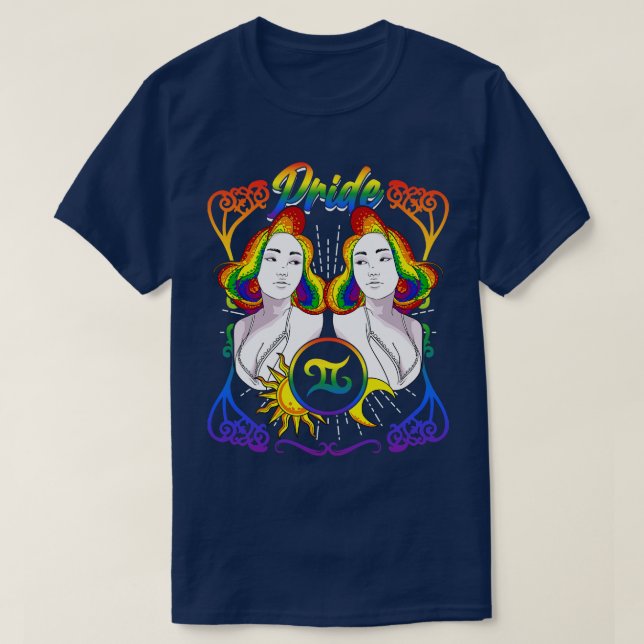 Camiseta Orgullo LGBTQ de Zodiac Gemini (Diseño del anverso)