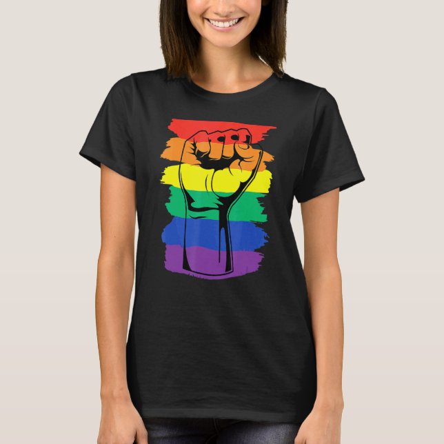 Camiseta Orgullo Mes Merch Lgbt Puño Arcoiris Lgbtq Orgullo (Anverso)
