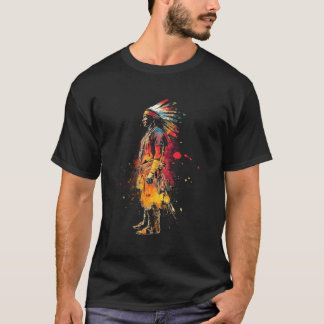Camiseta Orgullo Nativo Americano Arte Colorido Jefe Indio