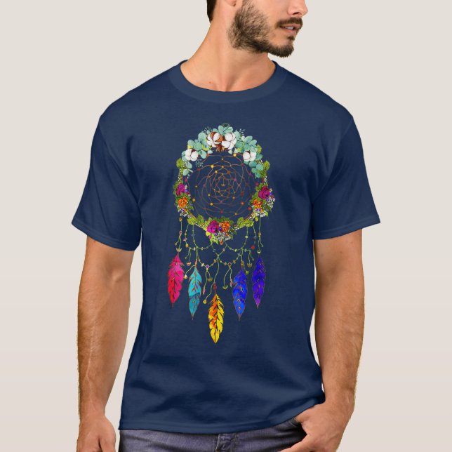Camiseta Orgullo nativo de las plumas indias coloridas (Anverso)