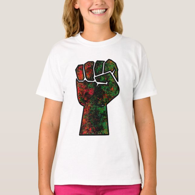 Camiseta orgullo negro puño rojo verde panafricana unidad d (Anverso)