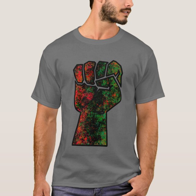 Camiseta orgullo negro puño rojo verde panafricana unidad d (Anverso)