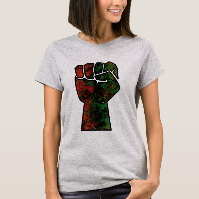 Camiseta orgullo negro puño rojo verde panafricana unidad d (Anverso)