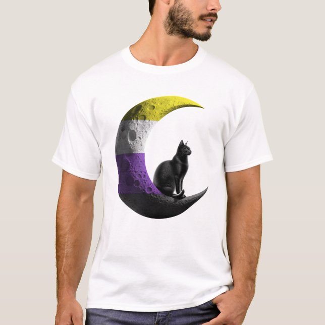 Camiseta Orgullo no binario Espacio LGBTQ Gato Luna LGBT (Anverso)