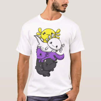 Camiseta Orgullo no binario Kawaii Axolotl Pile No Binary F