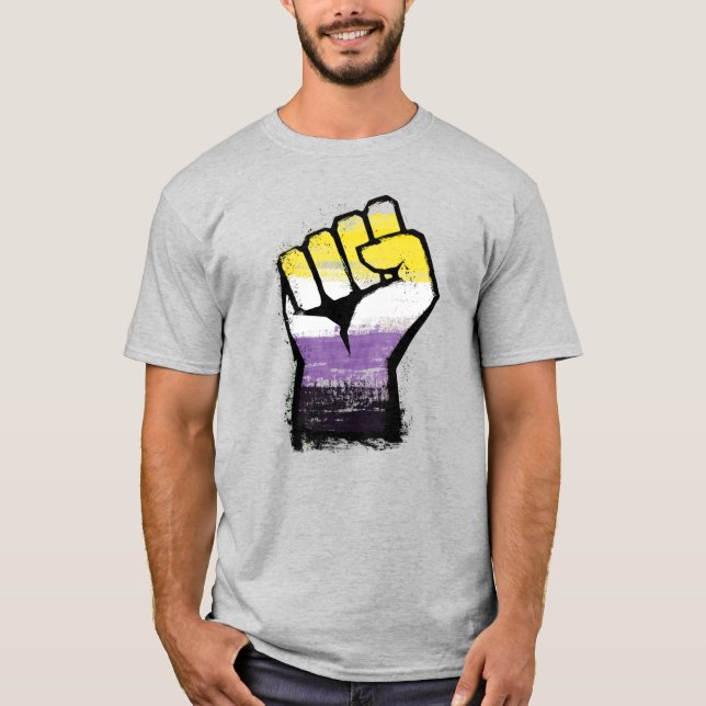 Camiseta Orgullo No Binario Puño de Protesta (Anverso)