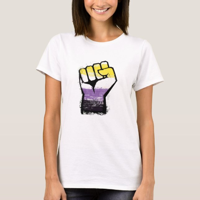 Camiseta Orgullo No Binario Puño de Protesta (Anverso)