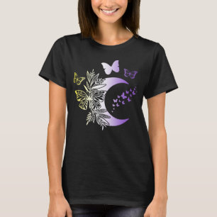 Camiseta Orgullo no binario sutil Enby LGBTQ Moon Butterfly