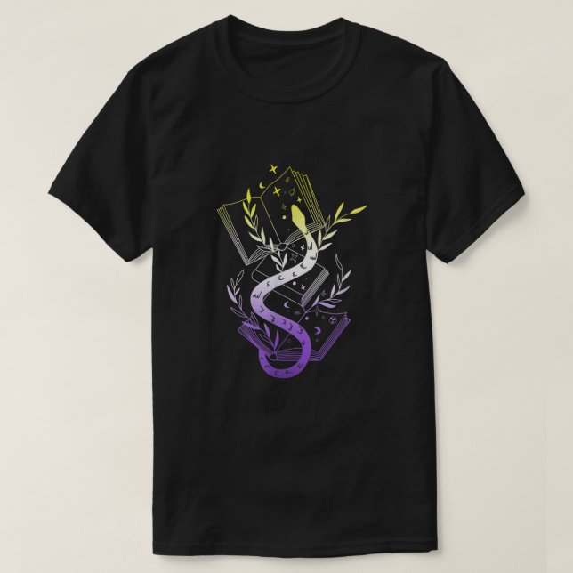 Camiseta Orgullo no binario sutil LGBTQ Enby Snake Books Mo (Diseño del anverso)