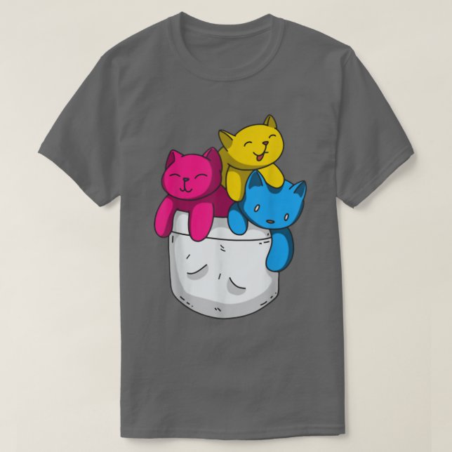 Camiseta Orgullo panseual gracioso Kawaii Kitty Cat Pocket  (Diseño del anverso)