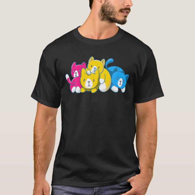 Camiseta Orgullo Pansexual Gracioso Kawaii Kitty Cat Stack  (Anverso)