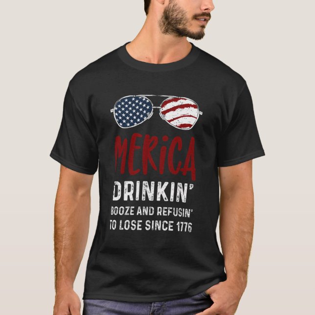 Camiseta Orgullo Patriótico Merica Drinkin' Booze Y Re 4O (Anverso)