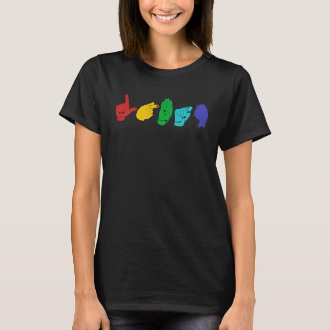 Camiseta Orgullo sordo de la lengua de Rótulo LGBTQ ASL (Anverso)
