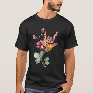Camiseta Orgullo Sordo Maestra Floral Ily Amor Rótulo Idiom
