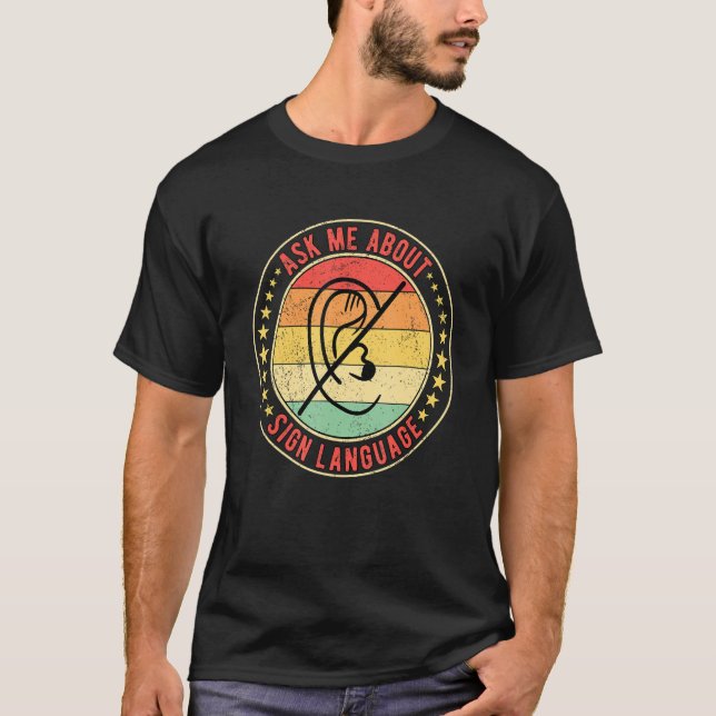 Camiseta Orgullo sordo me pregunta sobre lenguaje de Rótulo (Anverso)