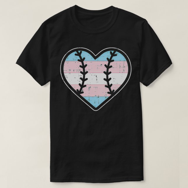 Camiseta Orgullo trans transgénero del corazón del béisbol (Diseño del anverso)