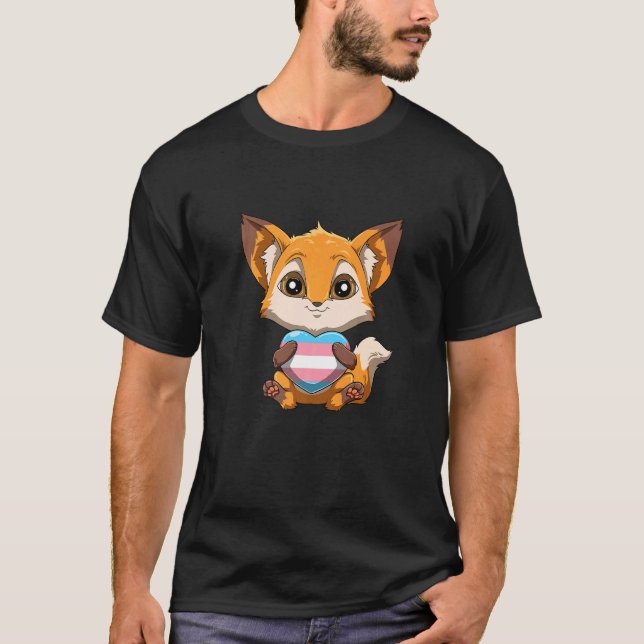 Camiseta Orgullo transgénero lindo Fox abrazando a transgén (Anverso)