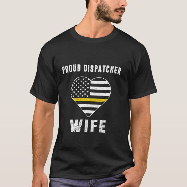Camiseta Orgullosa 911 Dispatcher Wife Thin Gold Line Mamáe (Anverso)