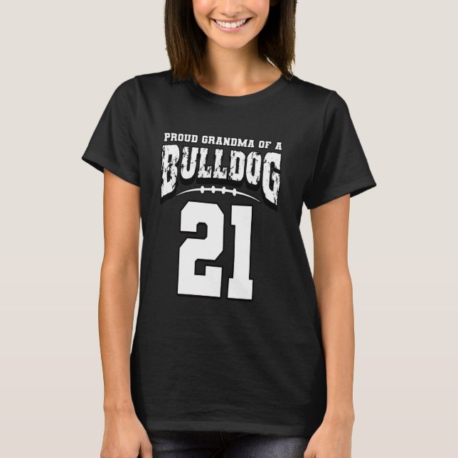 Camiseta Orgullosa Abuela De Fútbol Bulldog Del Jugador 21 (Anverso)