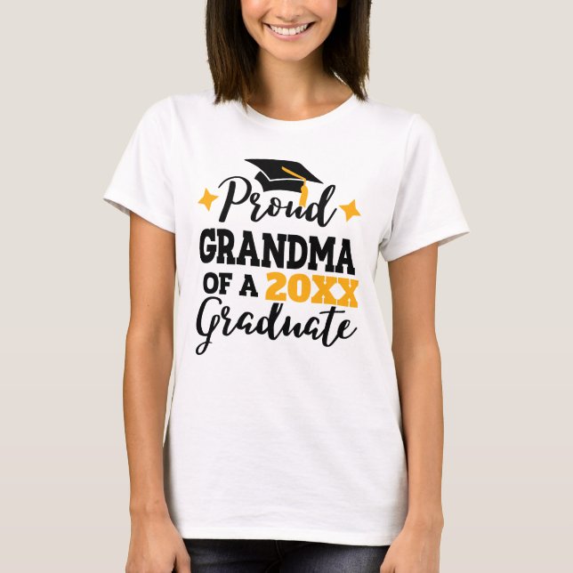 Camiseta Orgullosa abuela de una clase de oro negro graduad (Anverso)