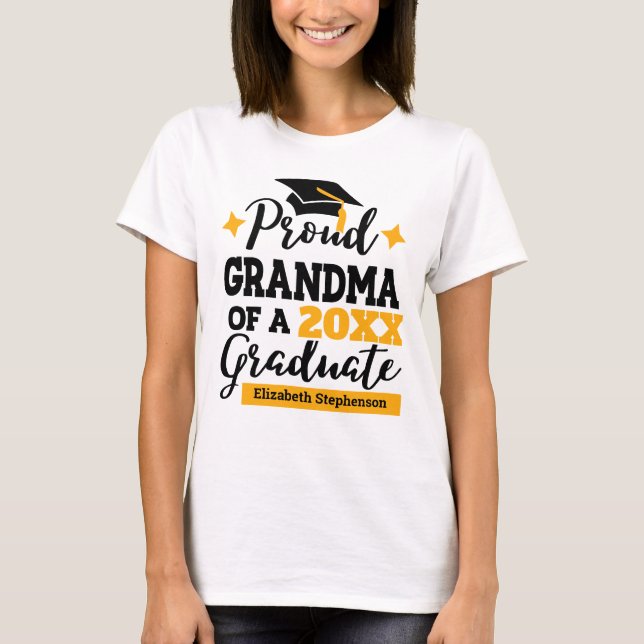 Camiseta Orgullosa abuela de una clase de oro negro graduad (Anverso)