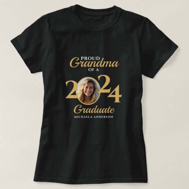 Camiseta Orgullosa abuela de una foto y nombre de graduados (Diseño del anverso)