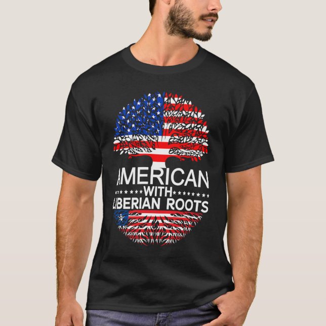 Camiseta Orgullosa Bandera Americana Liberiana Herencia de  (Anverso)