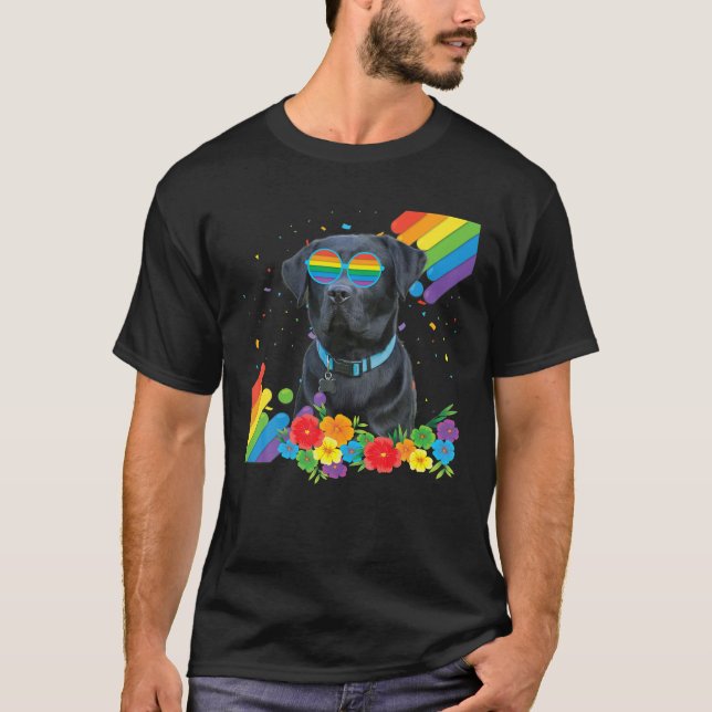 Camiseta Orgullosa Bandera del Orgullo Gay Gay Black Labrad (Anverso)