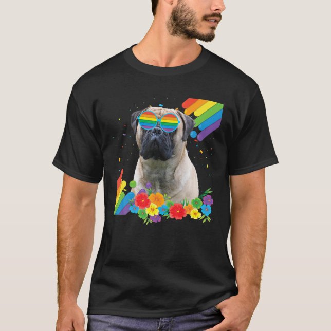 Camiseta Orgullosa Bandera del Orgullo Gay Gay Bullmastiff  (Anverso)