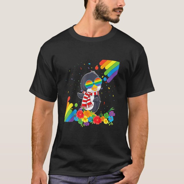 Camiseta Orgullosa Bandera del Orgullo Gay Lgbt Gay Pingüin (Anverso)