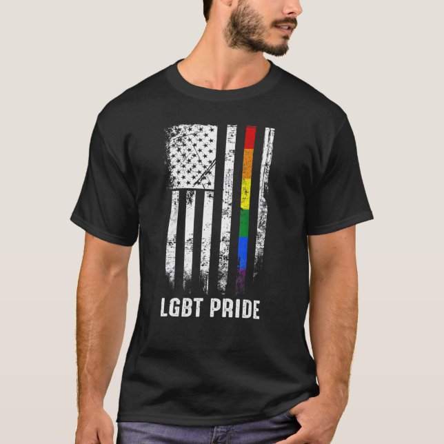 Camiseta Orgullosa Bandera Estadounidense Rainbow Gay Lgbtq (Anverso)