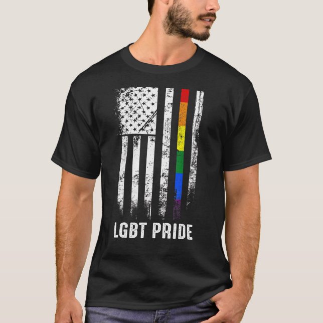 Camiseta Orgullosa Bandera Estadounidense Rainbow Gay Lgbtq (Anverso)