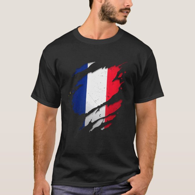 Camiseta Orgullosa bandera francesa arrancada (Anverso)