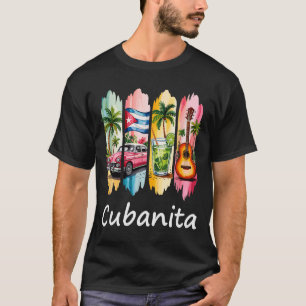 Camiseta Orgullosa Cubanita Bandera Cubana Diseño De Guitar