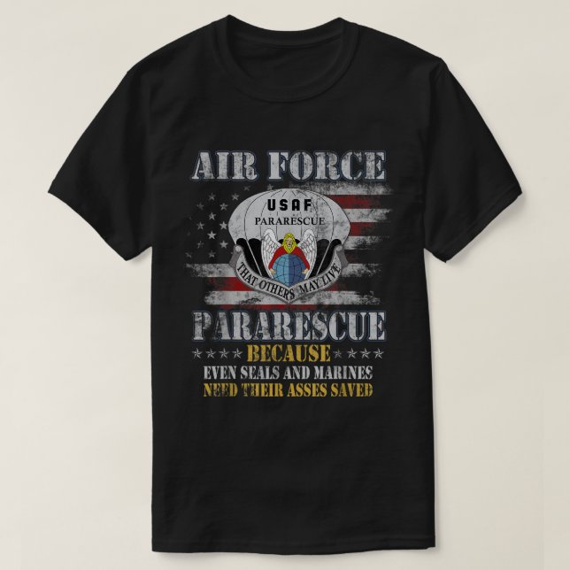 Camiseta Orgullosa Fuerza Aérea Pararescue Veterana Bandera (Diseño del anverso)