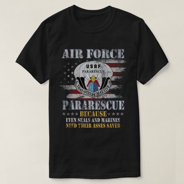 Camiseta Orgullosa Fuerza Aérea Pararescue Veterana Bandera (Diseño del anverso)