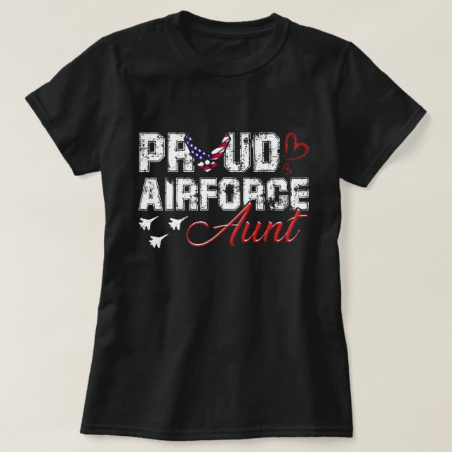 Camiseta Orgullosa Fuerza Aérea Tía de Mujeres Militares de (Diseño del anverso)