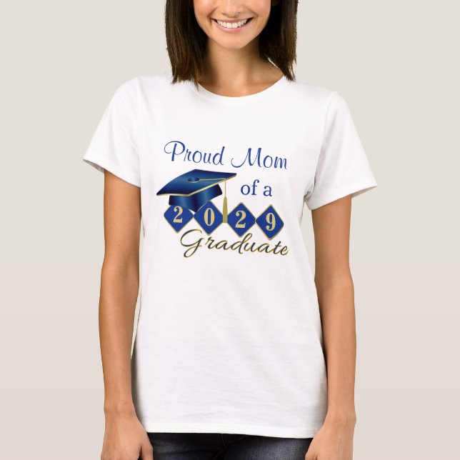 Camiseta Orgullosa graduación de mamá azul y oro (Anverso)