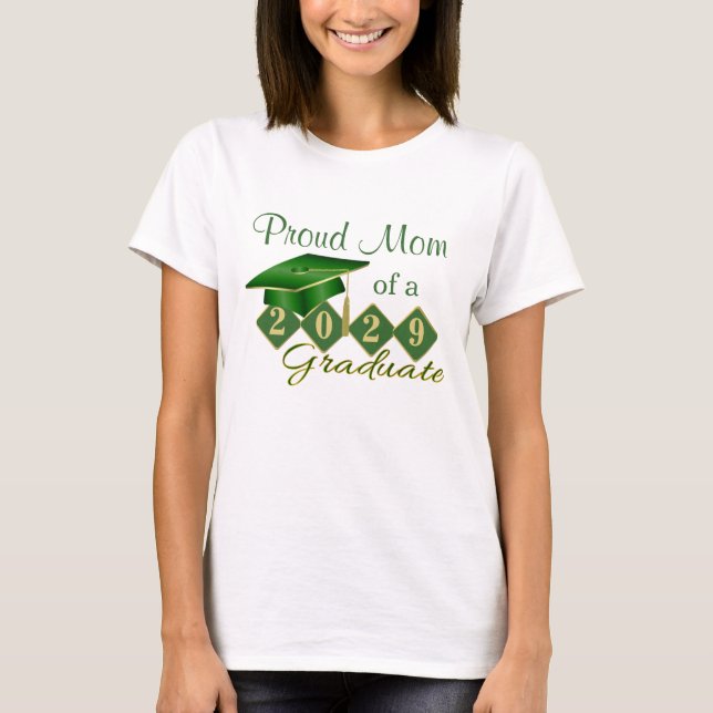 Camiseta Orgullosa graduación de mamá verde y oro (Anverso)