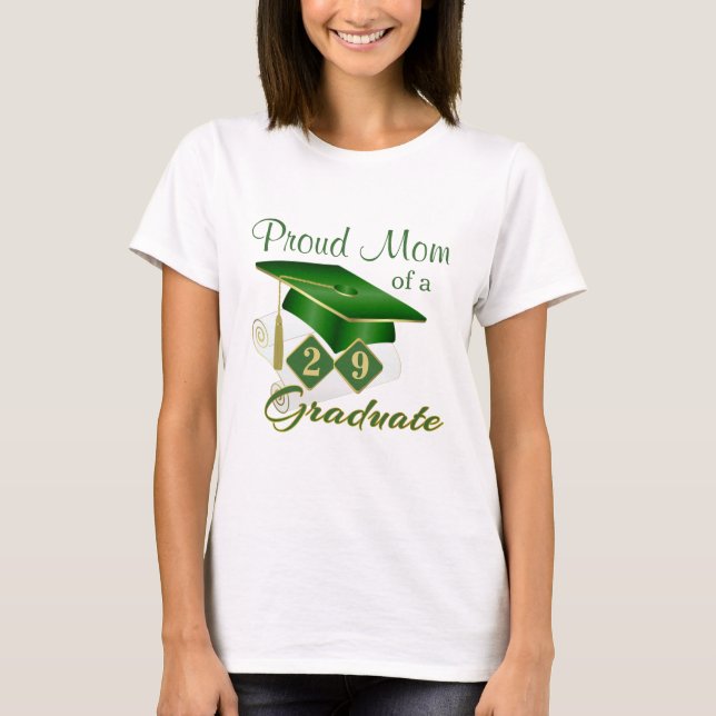 Camiseta Orgullosa graduación de oro verde de mamá (Anverso)