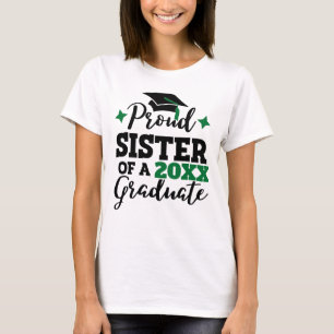 Camiseta Orgullosa hermana de un gorro verde negro graduado