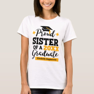 Camiseta Orgullosa hermana de una gorra de oro negra gradua