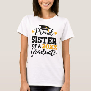 Camiseta Orgullosa hermana de una gorra de oro negra gradua