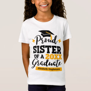 Camiseta Orgullosa hermana de una gorra de oro negra gradua