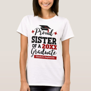 Camiseta Orgullosa hermana de una gorra roja negra graduada