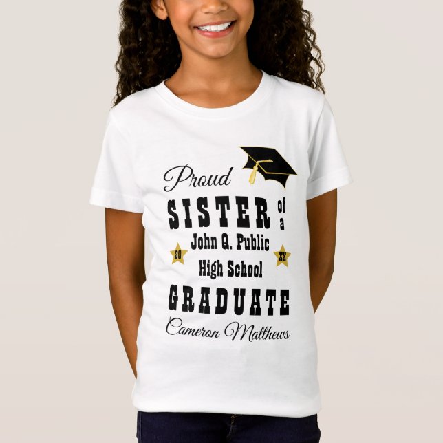 Camiseta Orgullosa hermana del nombre del graduado | Gradua (Anverso)