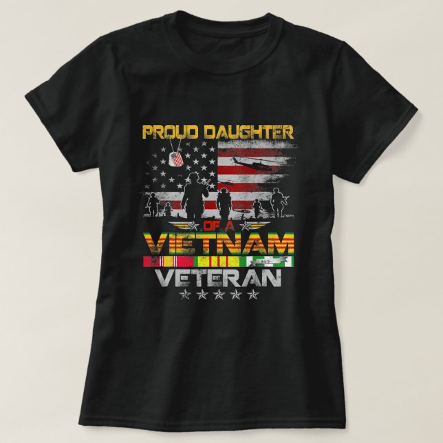 Camiseta Orgullosa hija de Vietnam, antigua bandera veteran (Diseño del anverso)